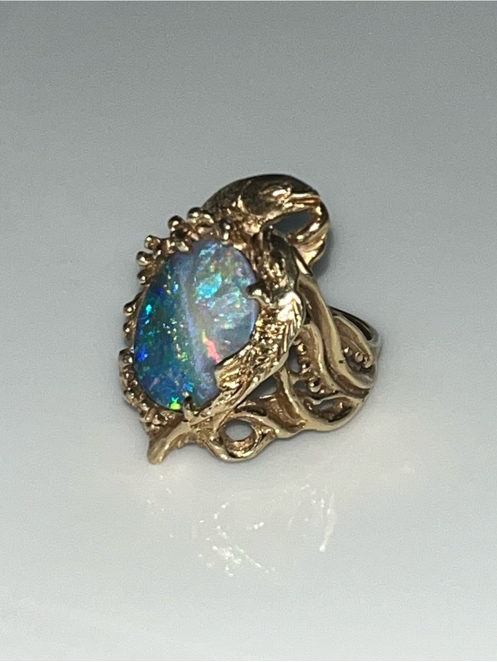 14k Gold Opal Doublet Fish Ring